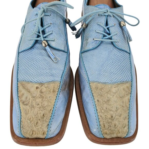 Vintage Exotic Romano Eel Crocodile Dress Shoes Baby Blue Cream Derby Oxford 9.5 - Picture 2 of 12